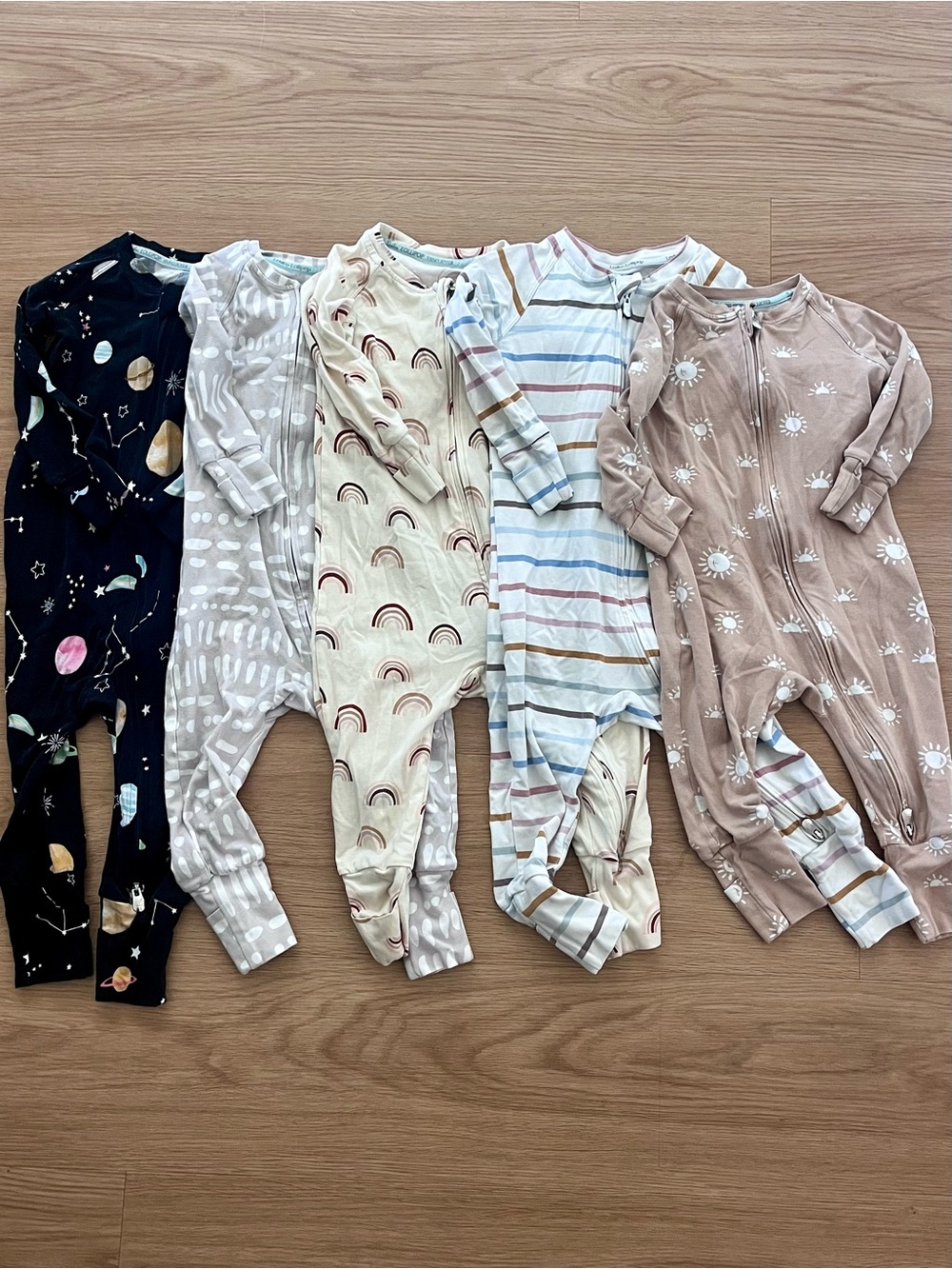 Lot of FIVE (5) Loulou Lollipop Gender Neutral One-Piece Sleepers - Soft Cotton